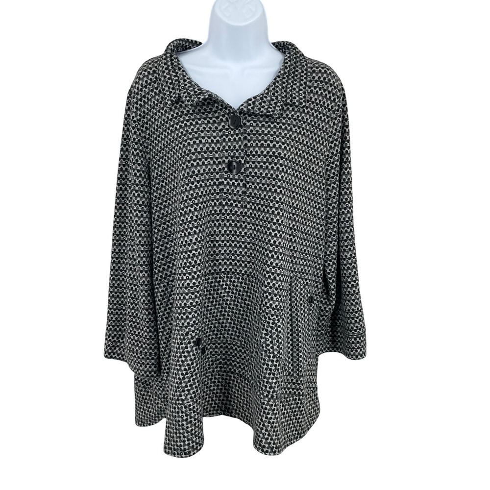 John Mark Tunic Top Womens XL Black Gray Geometric Dot Art to Wear Monochrome